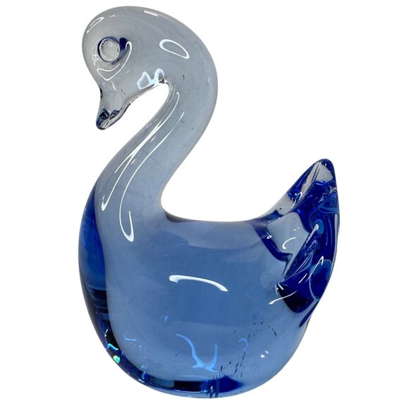 Swan Figurine Paperweight Hand Blown Art Glass Vintage Cobalt Blue 3 X 3.5 Decor - Picture 9 of 12